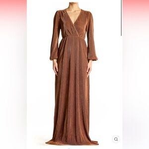 Baltic Born Venus Pleated Maxi Gown Bronze Metallic XS NWT Wedding Guest Formal